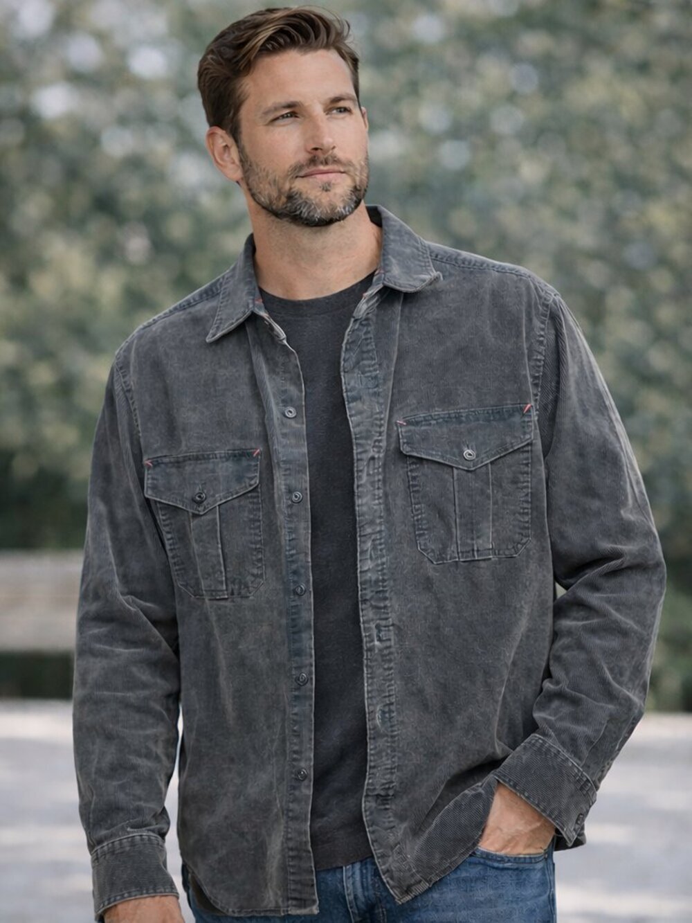 Woolrich Men’s Large Gray Corduroy Button Front Shirt Jacket Overshirt